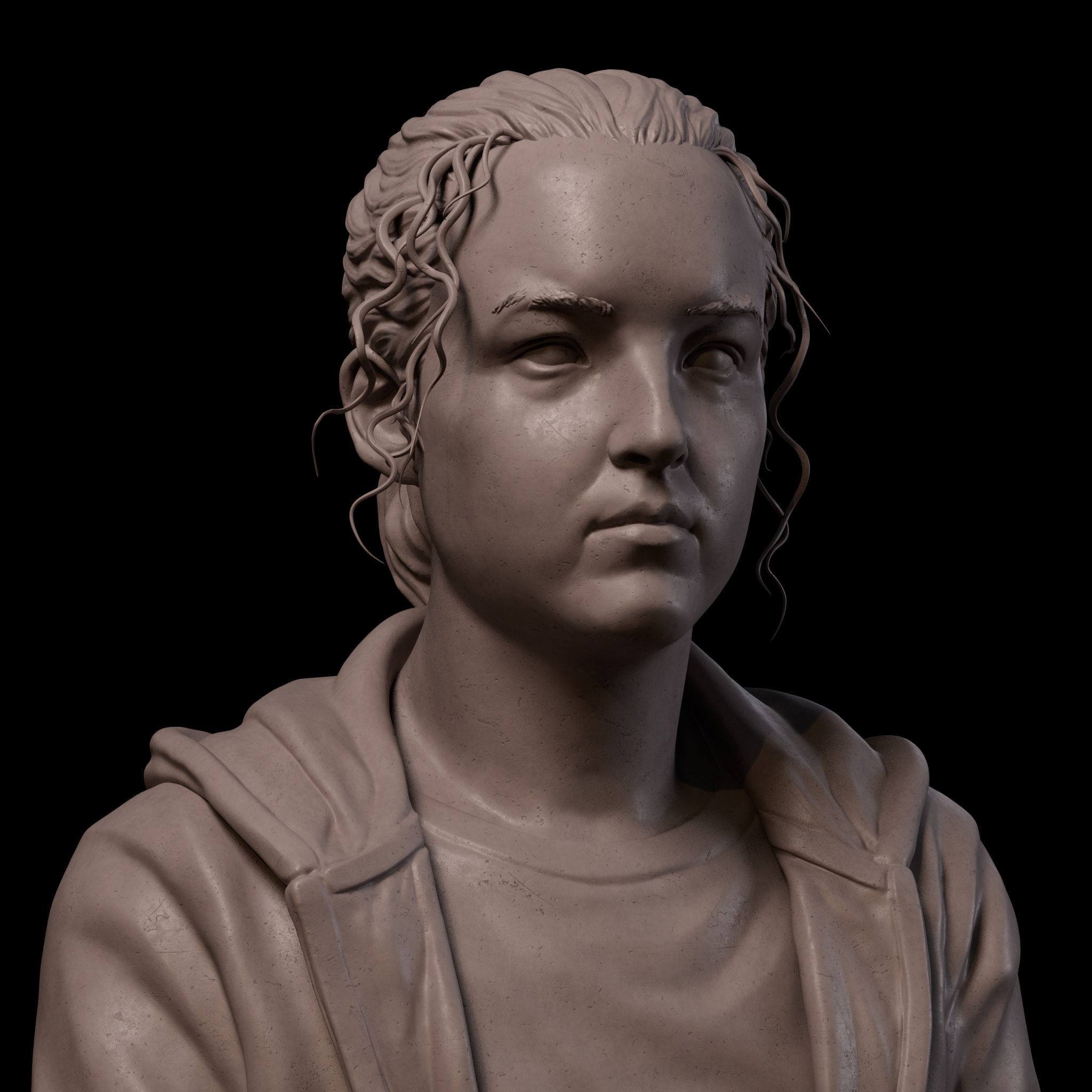 青年男性肖像四分之三侧面偏右，展示颧骨轮廓与发丝层次